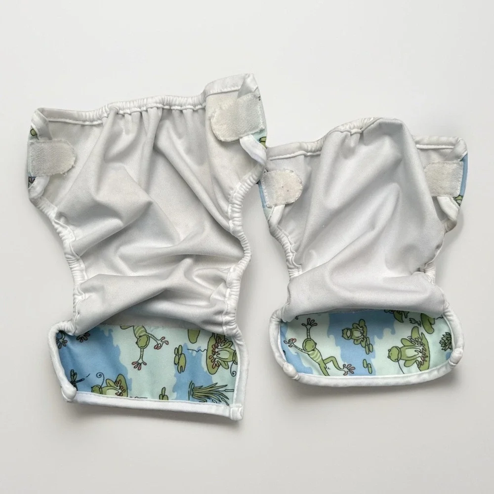 Bummis Cloth Diaper Cover Super Whisper Wrap Lot NB 7-10 & Small 8-15 Frog Print